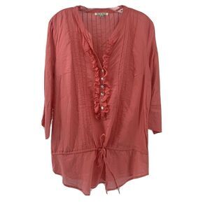 Black Rainn Pink Ruffle Popover Blouse Medium